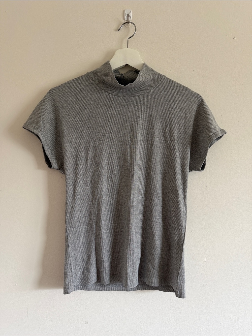 Gray Mock Neck Short Sleeve Women's Top